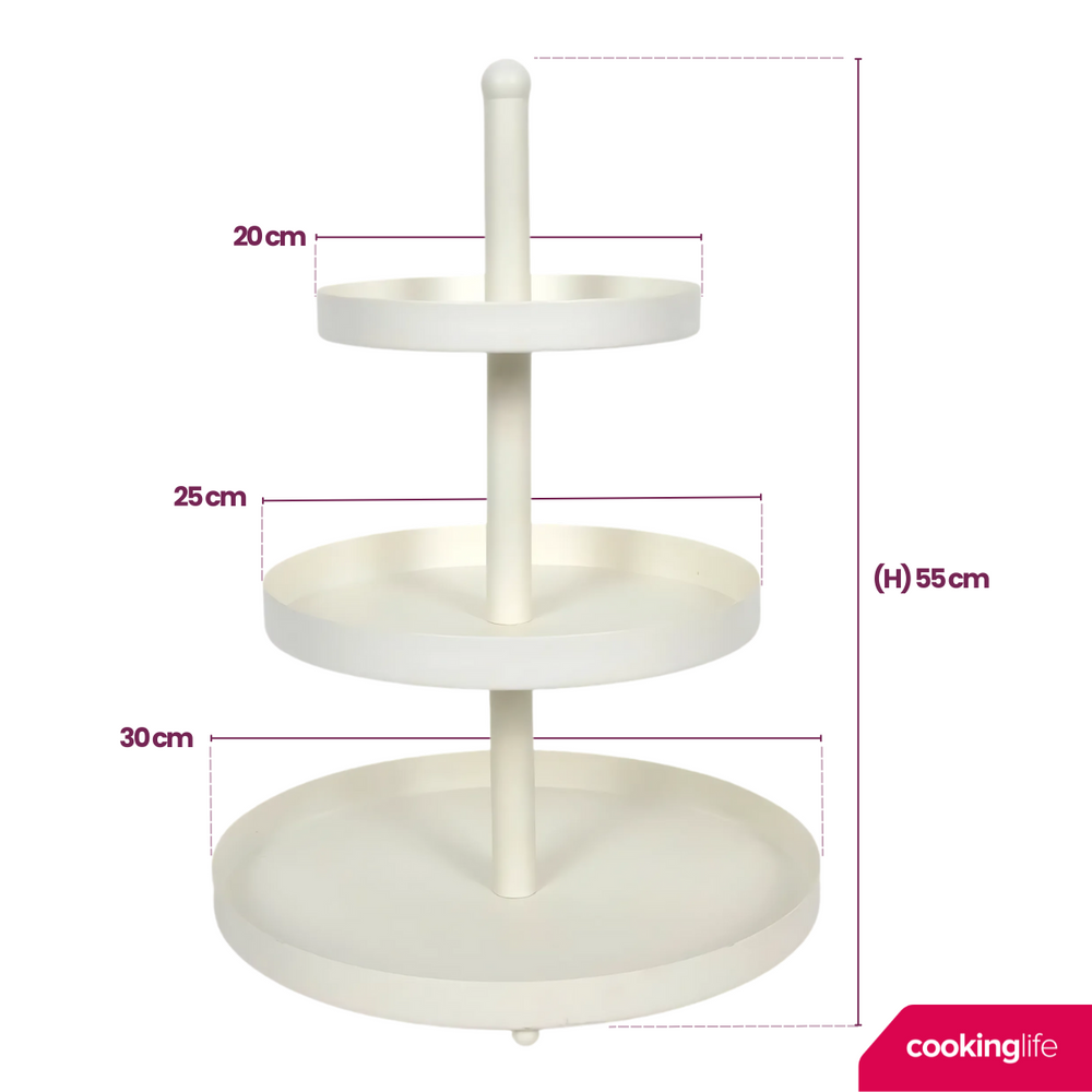 Cookinglife Etagère metal creme ø 20, 25 & 30 cm - 3-lags - 55 cm høj