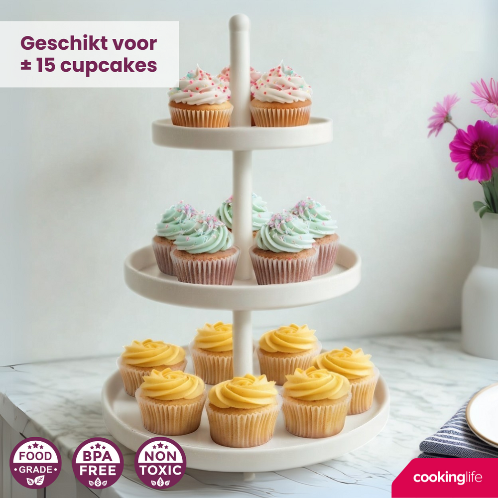 Cookinglife Etagère metal creme ø 20, 25 & 30 cm - 3-lags - 55 cm høj