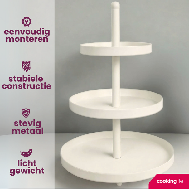 Cookinglife Etagère metal creme ø 20, 25 & 30 cm - 3-lags - 55 cm høj