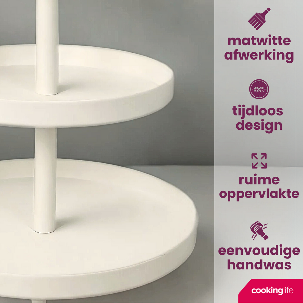 Cookinglife Etagère metal creme ø 20, 25 & 30 cm - 3-lags - 55 cm høj
