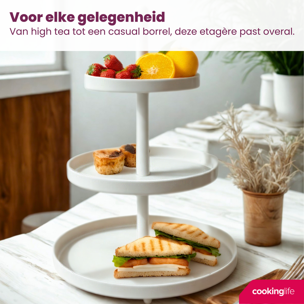 Cookinglife Etagère metal creme ø 20, 25 & 30 cm - 3-lags - 55 cm høj