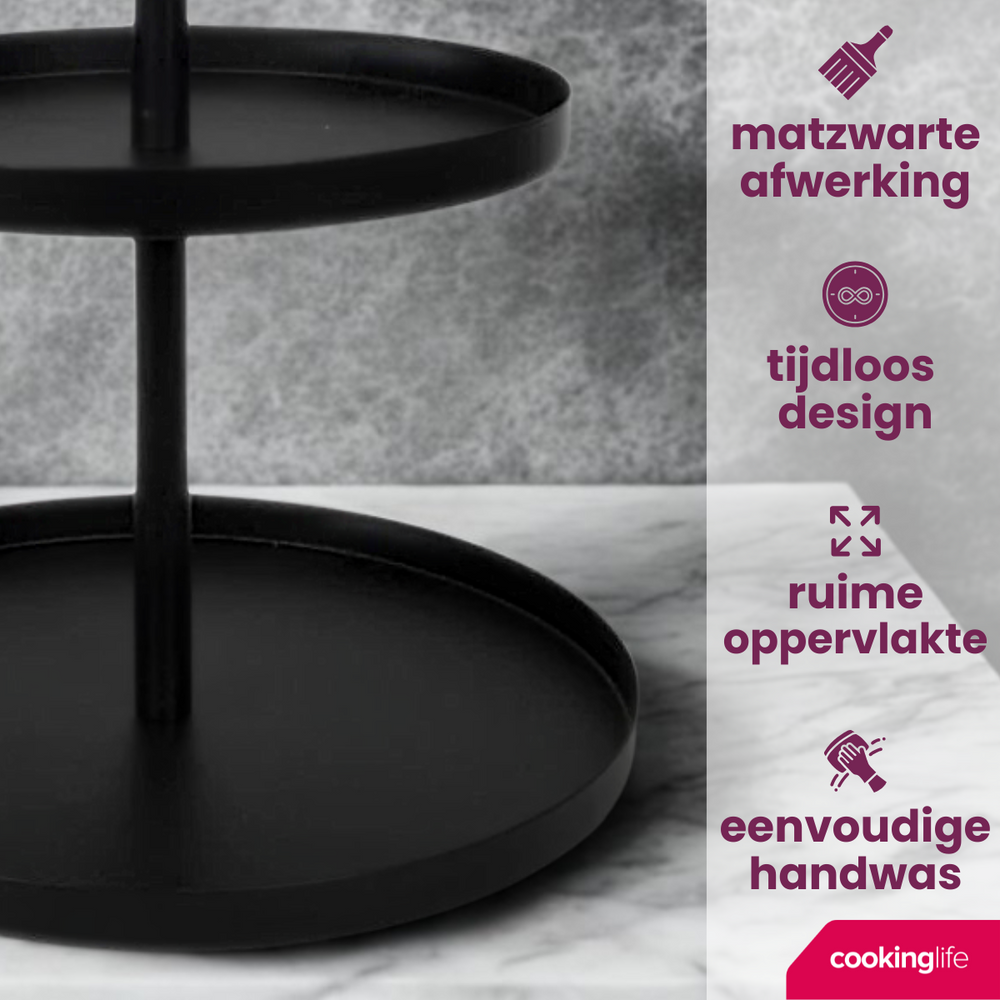 Cookinglife Etagère metal sort ø 20, 25 & 30 cm - 3-lags - 55 cm høj