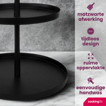 Cookinglife Etagère metal sort ø 20, 25 & 30 cm - 3-lags - 55 cm høj