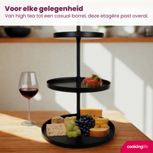 Cookinglife Etagère metal sort ø 20, 25 & 30 cm - 3-lags - 55 cm høj