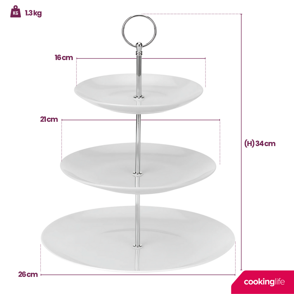 Cookinglife Etagère / serveertoren Food for Fun ø 16, 21 & 26 cm - 3-laags - 34 cm høj