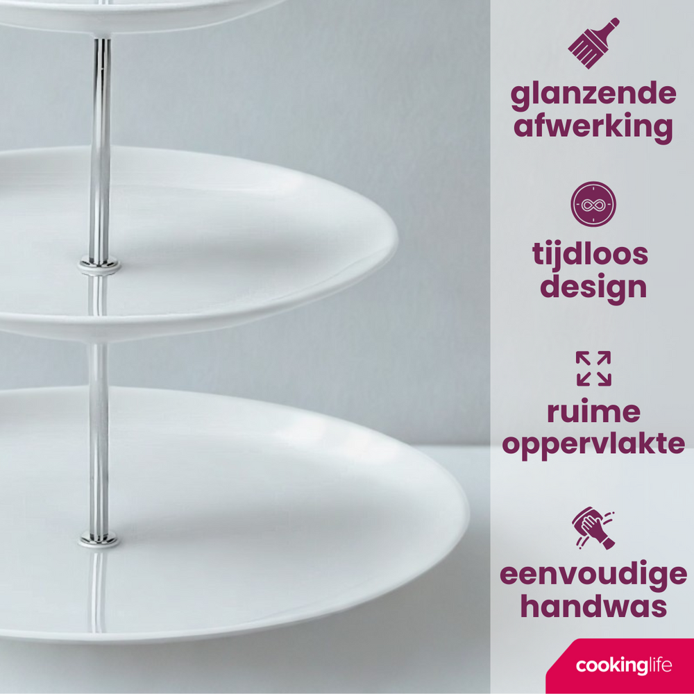 Cookinglife Etagère / serveertoren Food for Fun ø 16, 21 & 26 cm - 3-laags - 34 cm høj