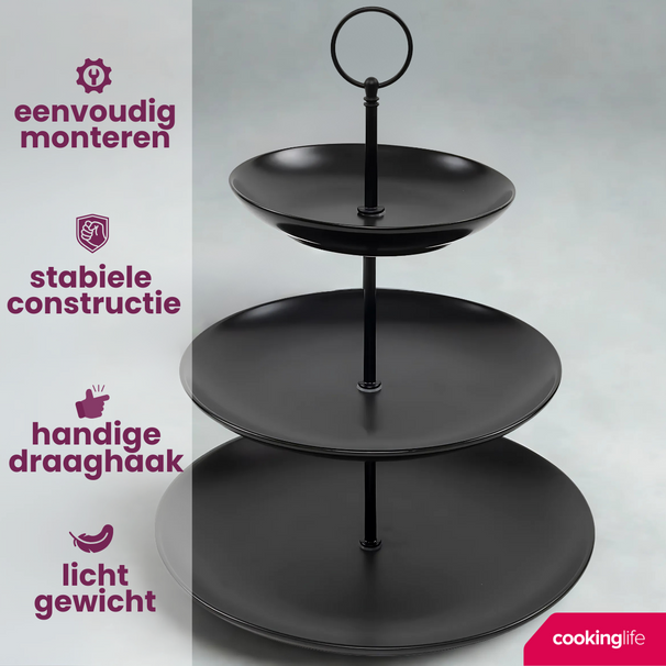 Cookinglife Etagère sort ø 16, 21 & 26 cm - 3-lags - 32 cm høj