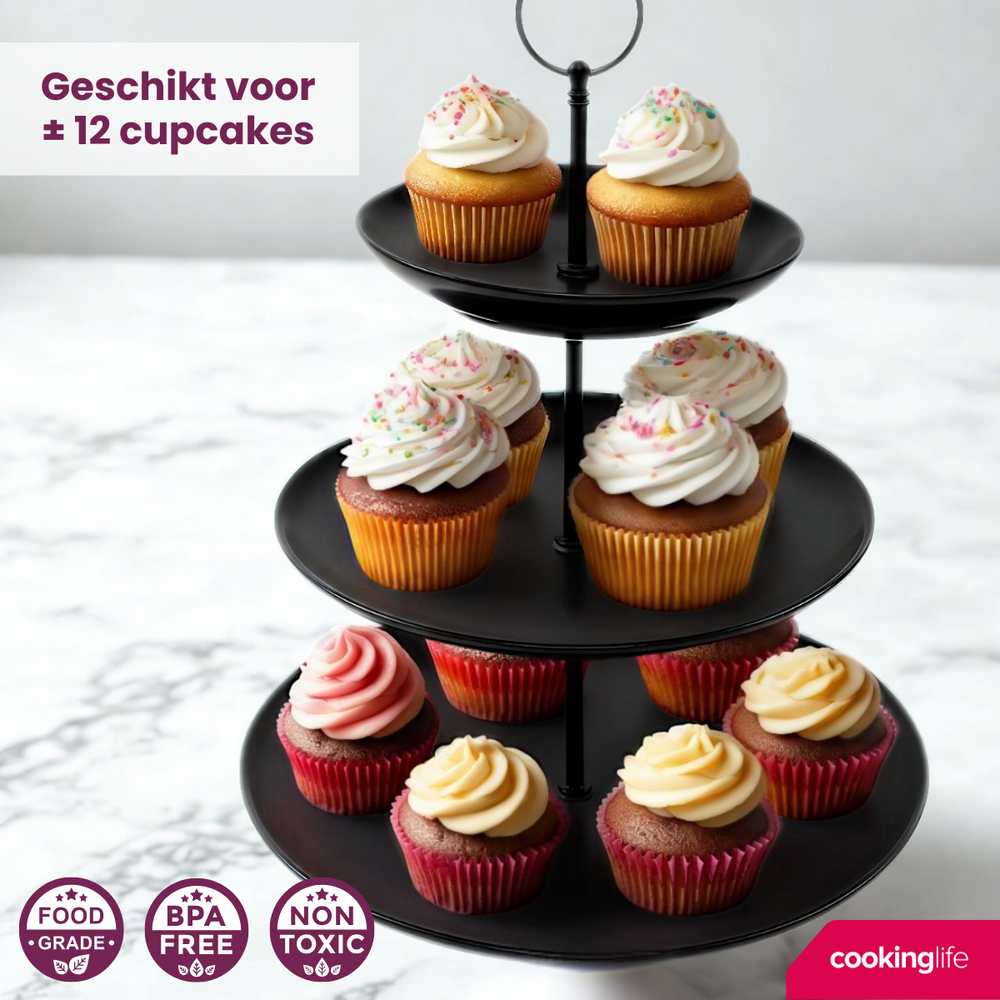 Cookinglife Etagère sort ø 16, 21 & 26 cm - 3-lags - 32 cm høj