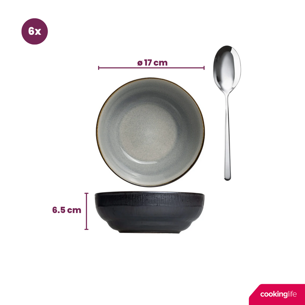 Cookinglife Serviesset Nola Warm Grey 18-delig / 6 personer - 6 dinerborden, 6 ontbijtborden og 6 skåle
