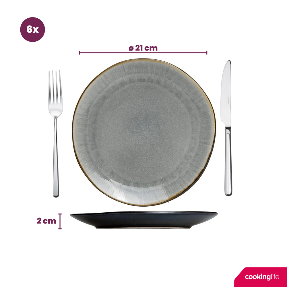 Cookinglife Morgenmadstallerkener / Desserttallerkener Nola Warm Grey ø 21 cm - 6 stykker