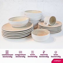 Cookinglife Serviesset Nola Sand reactive glasur 18-delt / 6 personer - 6 middagstallerkener, 6 morgenmadstallerkener og 6 skåle