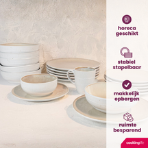 Cookinglife Serviesset Nola Sand reactive glasur 18-delt / 6 personer - 6 middagstallerkener, 6 morgenmadstallerkener og 6 skåle