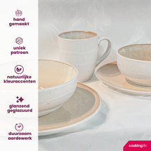 Cookinglife Serviesset Nola Sand reactive glasur 18-delt / 6 personer - 6 middagstallerkener, 6 morgenmadstallerkener og 6 skåle