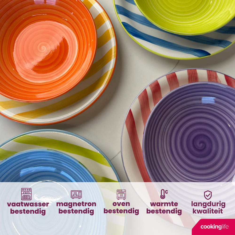 Cookinglife Serviesset Summer Vibes 24-delig / 6 personer - 6 dinerborden, 6 ontbijtborden, 6 kommen og 6 mokker