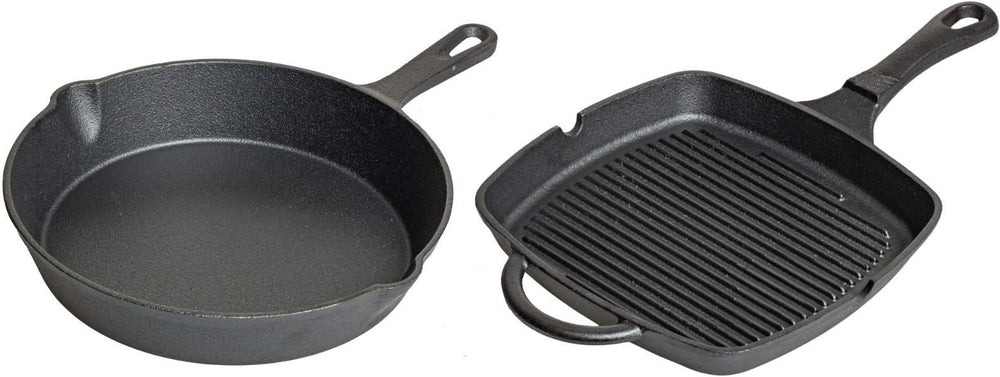Blackwell Pannenset Gietijzer 2-Delig Koekenpan ø 25 cm & Grillpan 23 x 23 cm - egnet til alle varmekilder - uden non-stick belægning