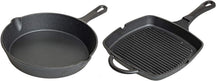 Blackwell Pannenset Gietijzer 2-Delig Koekenpan ø 25 cm & Grillpan 23 x 23 cm - egnet til alle varmekilder - uden non-stick belægning