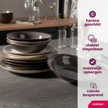 Cookinglife Serviesset Delice Grå 18-delt / 6 personer - 6 middagstallerkener, 6 dybe tallerkener og 6 morgenmadstallerkener