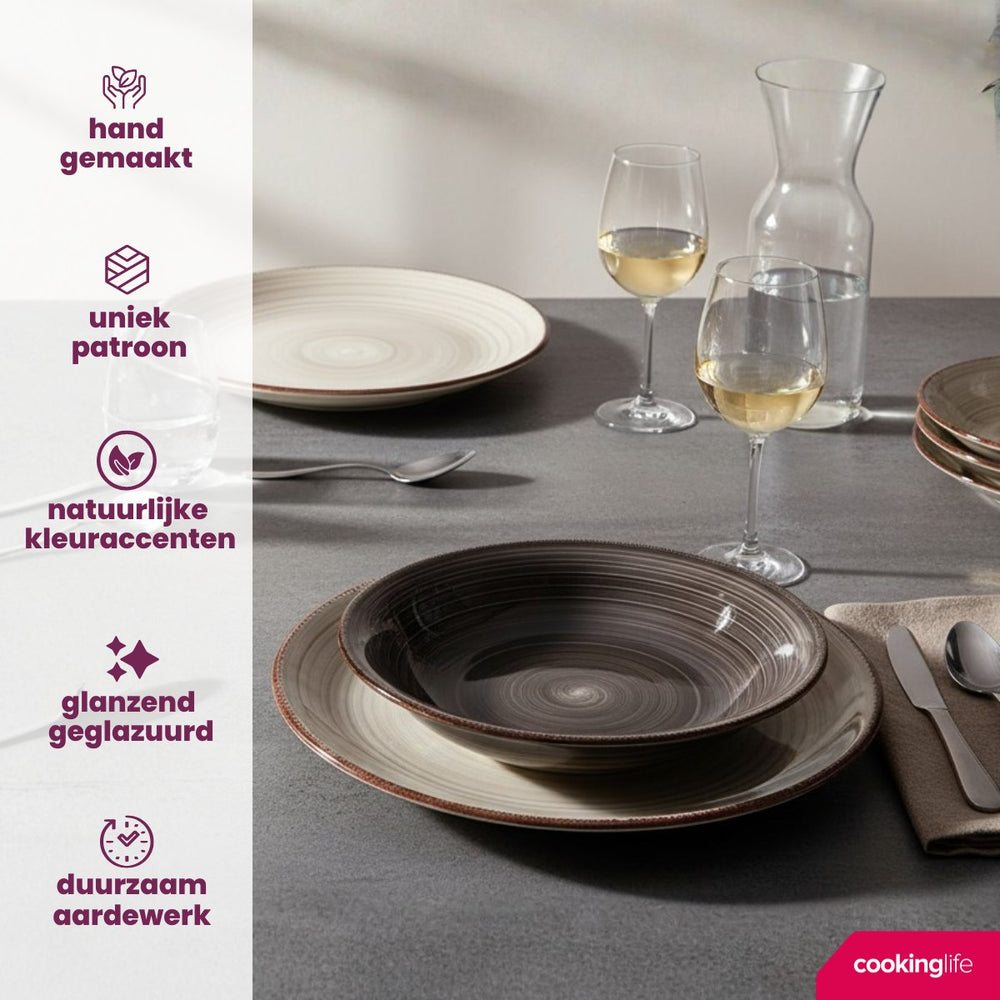 Cookinglife Serviesset Delice Grå 18-delt / 6 personer - 6 middagstallerkener, 6 dybe tallerkener og 6 morgenmadstallerkener