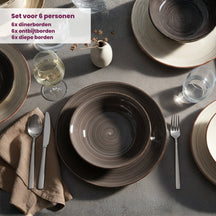 Cookinglife Serviesset Delice Grå 18-delt / 6 personer - 6 middagstallerkener, 6 dybe tallerkener og 6 morgenmadstallerkener
