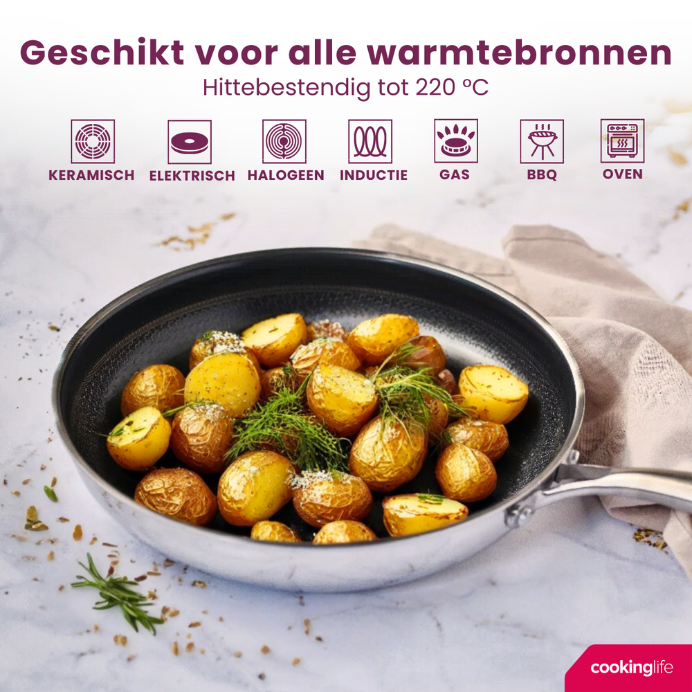 Cookinglife Stegepande HexaCook - Hybrid Pande ø 28 cm - NON STICK - egnet til alle varmekilder - keramisk non-stick belægning