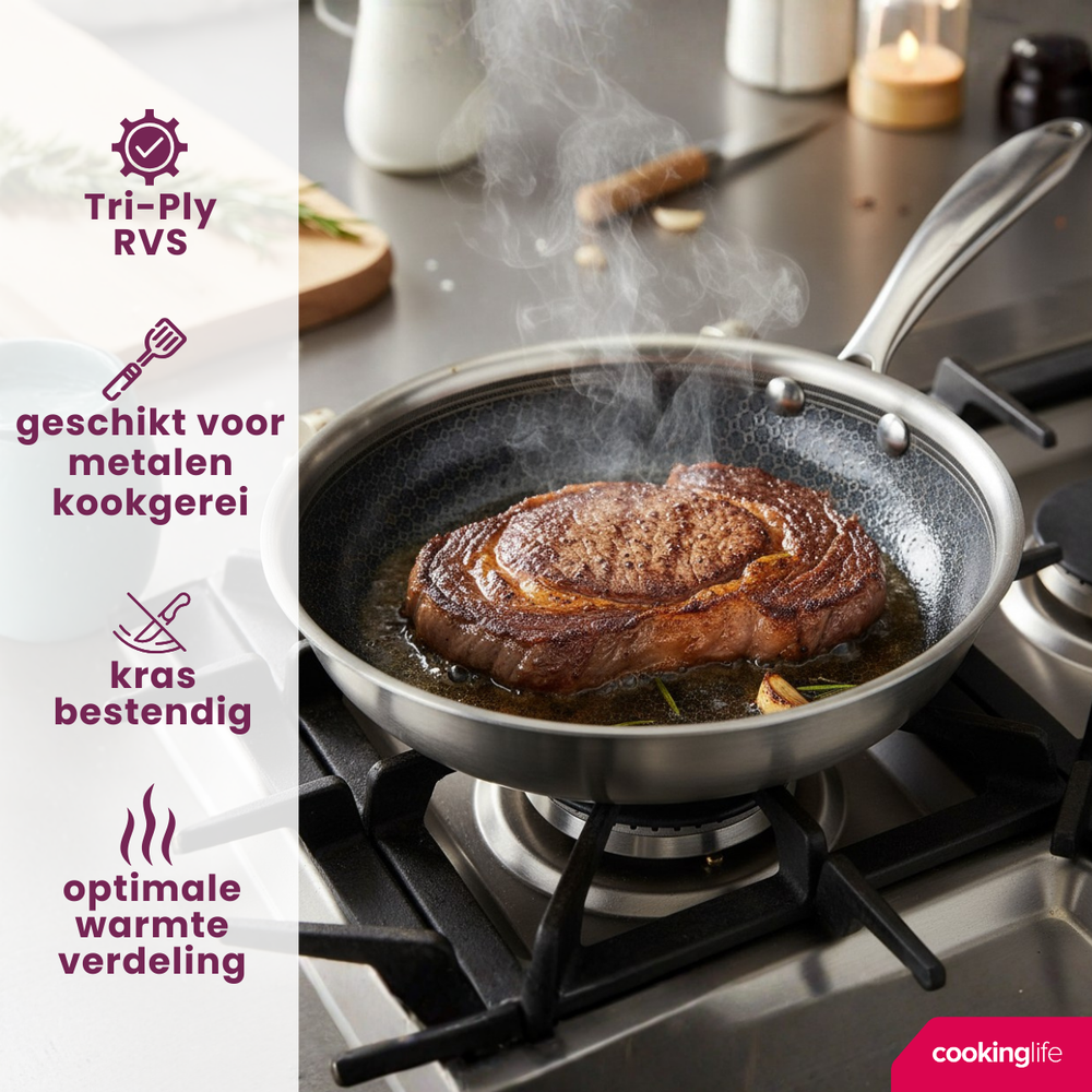 Cookinglife Stegepande HexaCook - Hybridpande ø 20 cm - NON STICK - egnet til alle varmekilder - keramisk non-stick belægning