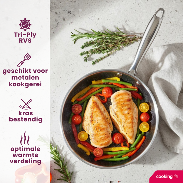 Cookinglife Stegepande HexaCook - Hybrid Pande ø 24 cm - NON STICK - egnet til alle varmekilder - keramisk non-stick belægning