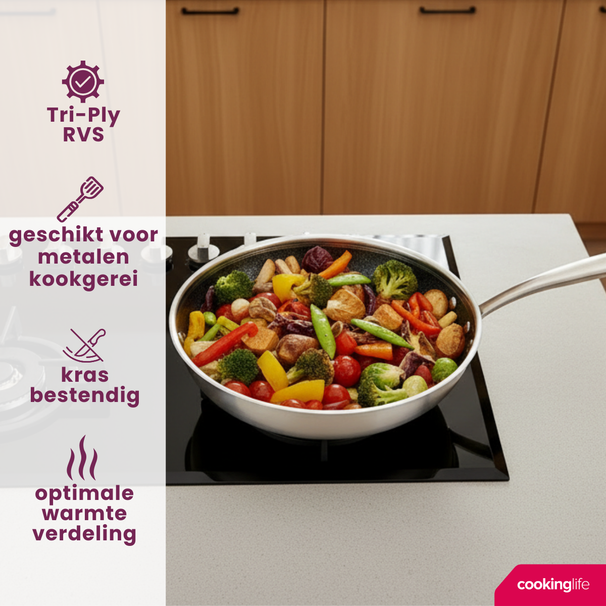 Cookinglife Wokpan HexaCook - Hybride Pan ø 28 cm - NON STICK - egnet til alle varmekilder - keramisk non-stick belægning