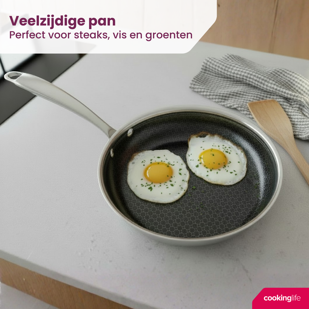 Cookinglife Koekenpannenset HexaCook - Hybride Pan 2-Delig ø 24 & 28 cm - NON STICK - egnet til alle varmekilder - keramisk non-stick belægning