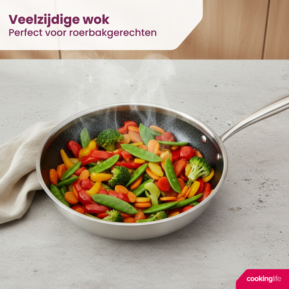 Cookinglife Wokpan HexaCook - Hybride Pan ø 28 cm - NON STICK - egnet til alle varmekilder - keramisk non-stick belægning