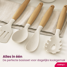 Cookinglife Køkkenredskaber sæt - Kogegrej sæt - træ beige 4 dele - Stegeske, serveringsske, salatske & spaghettiske