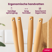 Cookinglife Køkkenredskaber sæt - Kogegrej sæt - træ beige 4 dele - Stegeske, serveringsske, salatske & spaghettiske