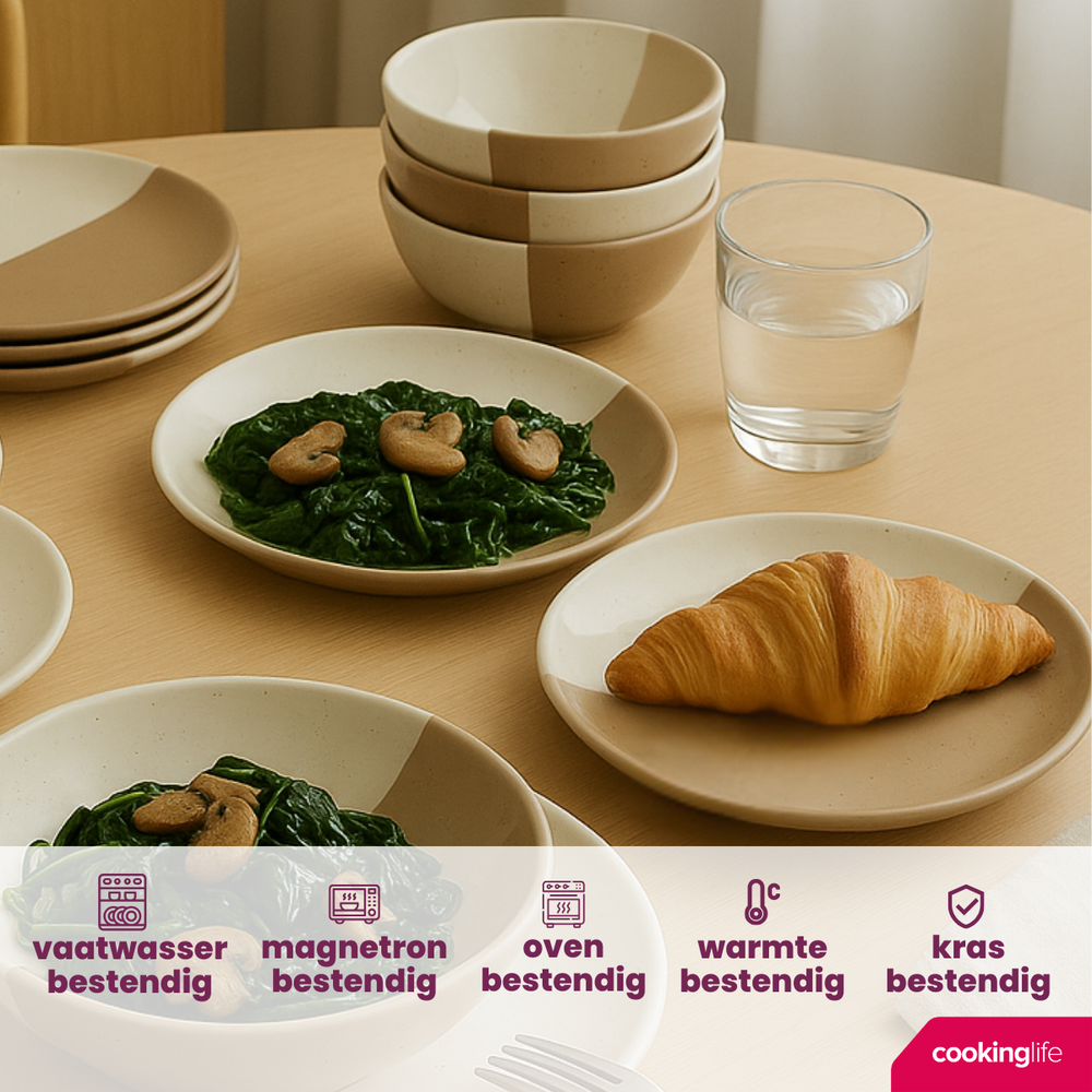 Cookinglife Serviesset Leem 18-delig / 6 personer - 6 dinerborden, 6 ontbijtborden og 6 skåle