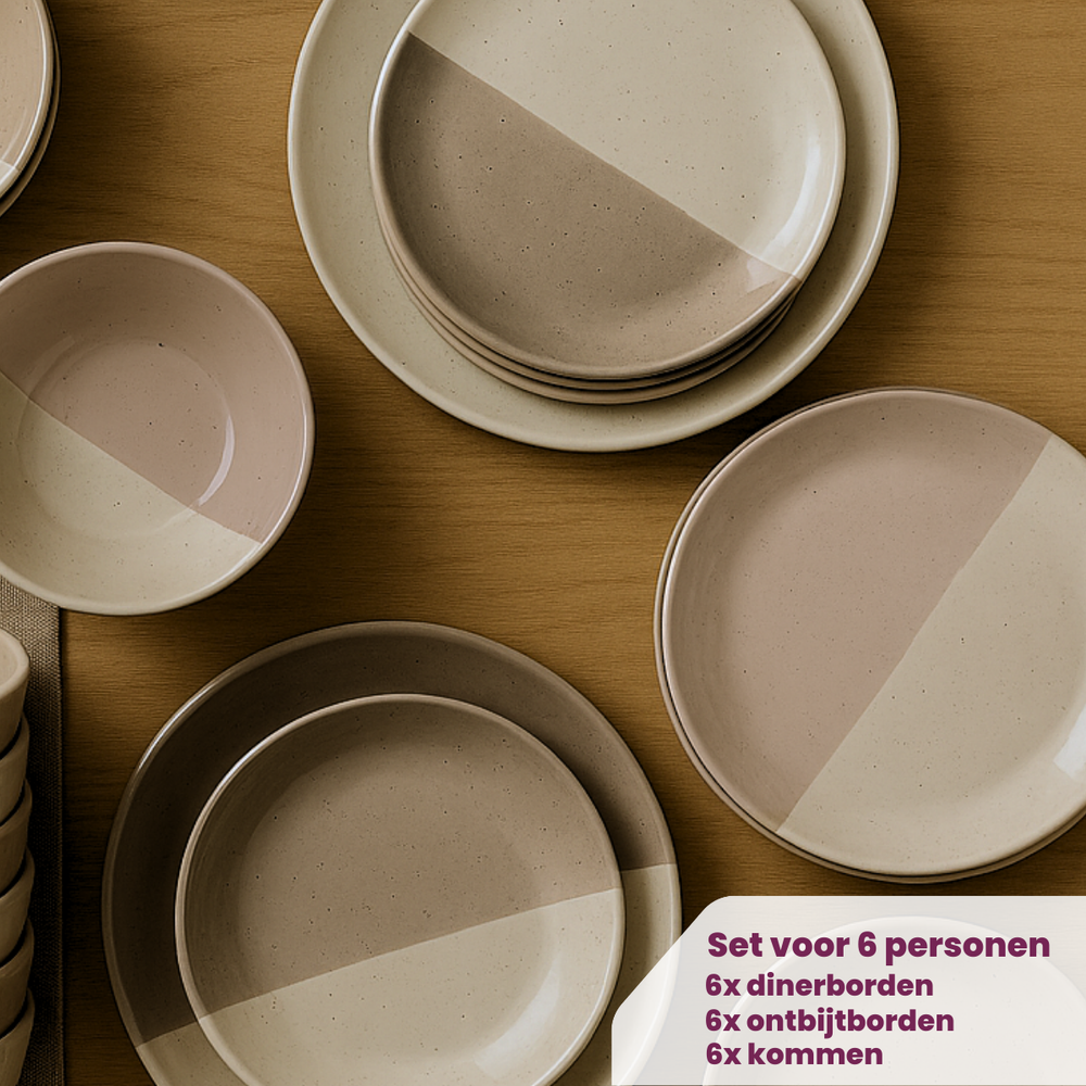Cookinglife Serviesset Leem 18-delig / 6 personer - 6 dinerborden, 6 ontbijtborden og 6 skåle