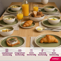 Cookinglife Serviesset Mos Grøn 18-delig / 6 personer - 6 middagstallerkener, 6 morgenmadstallerkener og 6 skåle