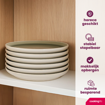 Cookinglife Serviesset Mos Grøn 18-delig / 6 personer - 6 middagstallerkener, 6 morgenmadstallerkener og 6 skåle