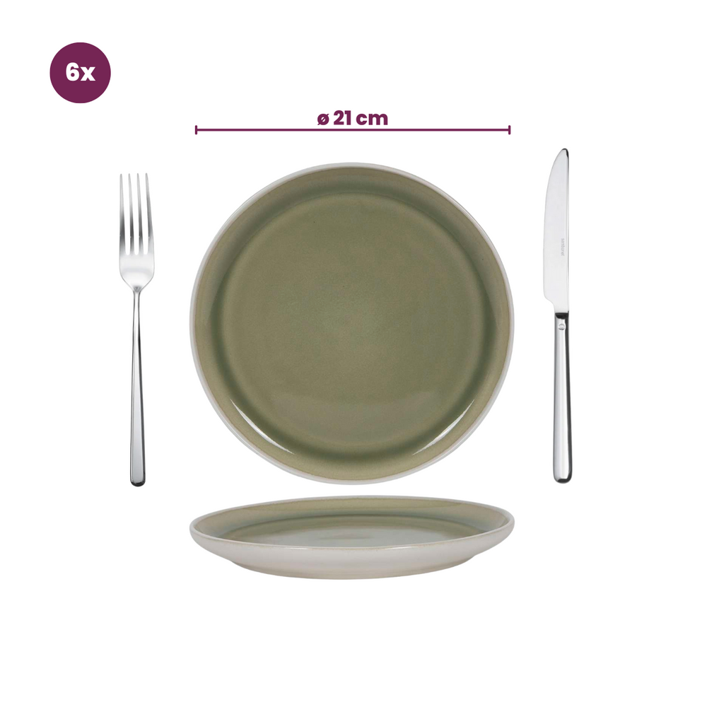 Cookinglife Serviesset Mos Grøn 18-delig / 6 personer - 6 middagstallerkener, 6 morgenmadstallerkener og 6 skåle
