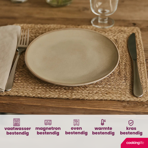 Cookinglife Serviesset Sabi Beige 18-delig / 6 personer - 6 middagstallerkener, 6 morgenmadstallerkener og 6 skåle