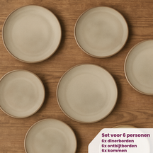 Cookinglife Serviesset Sabi Beige 18-delig / 6 personer - 6 middagstallerkener, 6 morgenmadstallerkener og 6 skåle