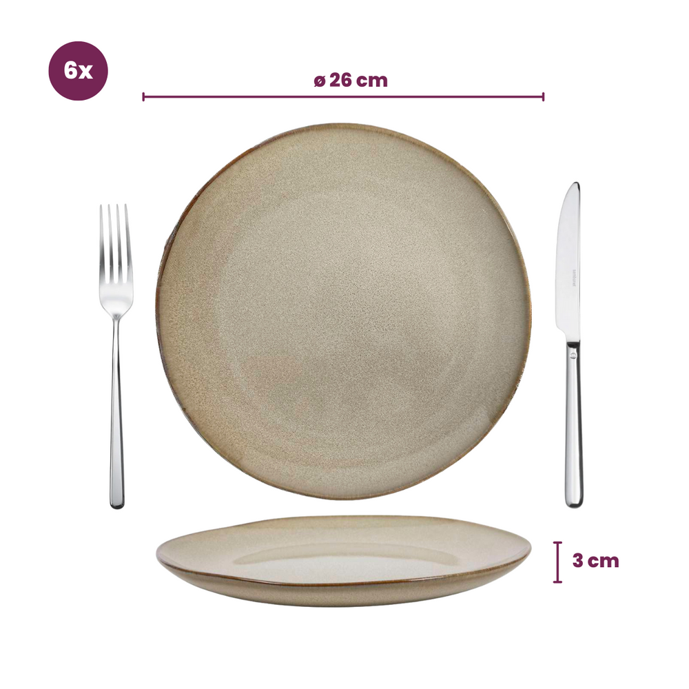 Cookinglife Serviesset Sabi Beige 18-delig / 6 personer - 6 middagstallerkener, 6 morgenmadstallerkener og 6 skåle