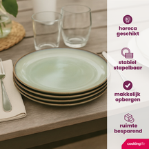 Cookinglife Serviesset Sabi Grøn 18-delig / 6 personer - 6 middagstallerkener, 6 morgenmadstallerkener og 6 skåle