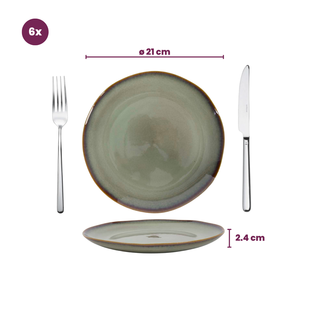 Cookinglife Serviesset Sabi Grøn 18-delig / 6 personer - 6 middagstallerkener, 6 morgenmadstallerkener og 6 skåle