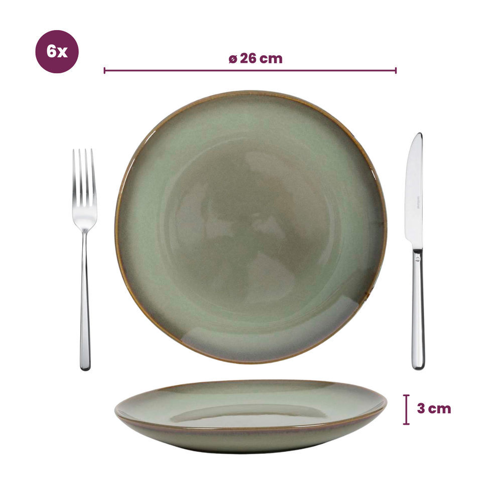 Cookinglife Serviesset Sabi Grøn 18-delig / 6 personer - 6 middagstallerkener, 6 morgenmadstallerkener og 6 skåle