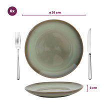 Cookinglife Serviesset Sabi Grøn 18-delig / 6 personer - 6 middagstallerkener, 6 morgenmadstallerkener og 6 skåle
