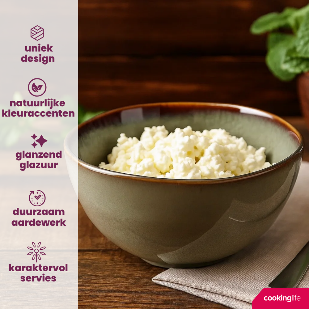 Cookinglife Serviesset Sabi Grøn 18-delig / 6 personer - 6 middagstallerkener, 6 morgenmadstallerkener og 6 skåle