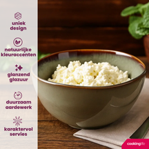 Cookinglife Serviesset Sabi Grøn 18-delig / 6 personer - 6 middagstallerkener, 6 morgenmadstallerkener og 6 skåle