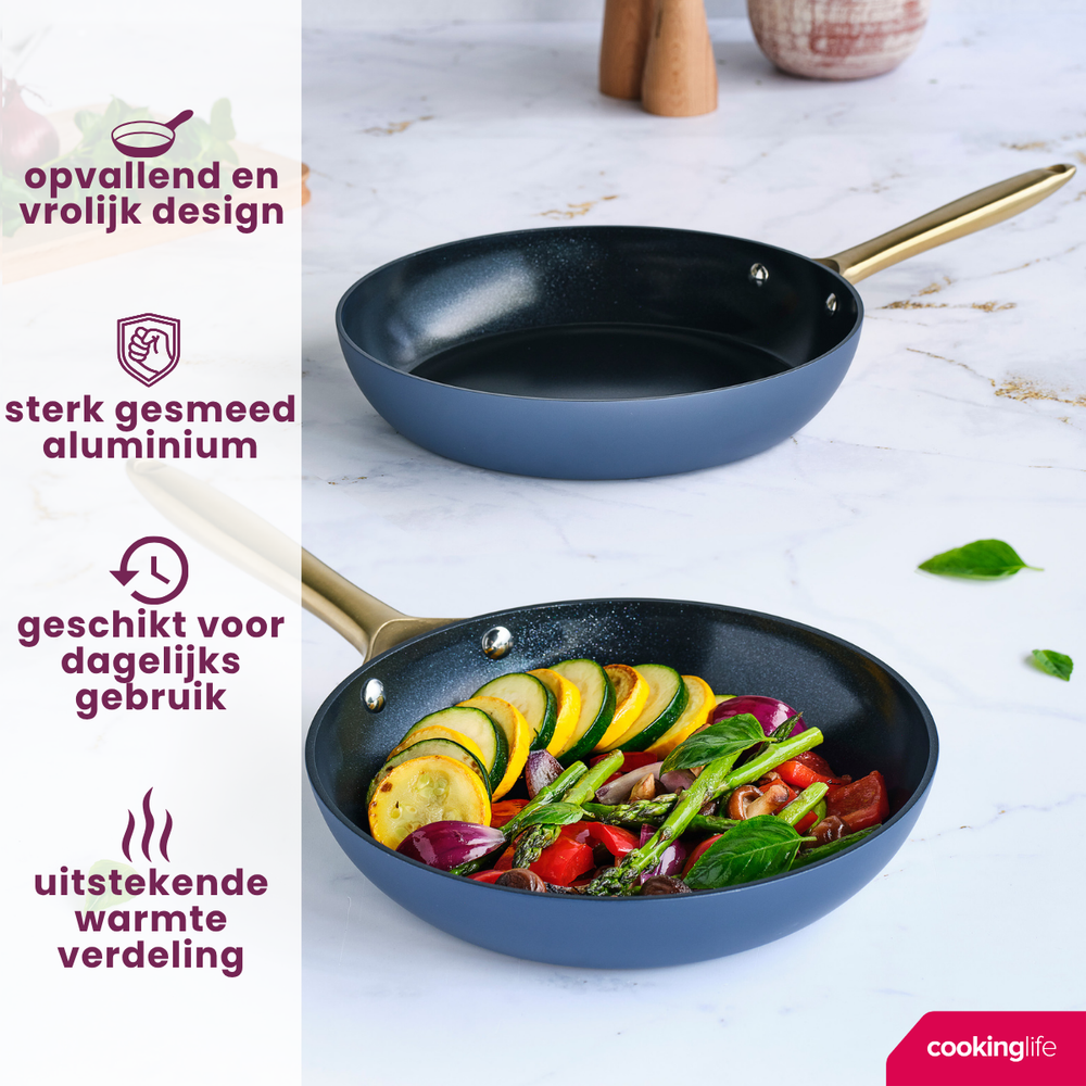 Cookinglife Koekenpannenset Style Blå 2-Delig ø 24 & 28 cm - egnet til alle varmekilder - keramisk non-stick belægning