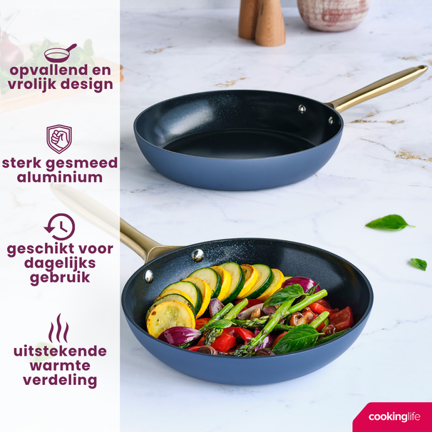 Cookinglife Koekenpannenset Style Blå 2-Delig ø 24 & 28 cm - egnet til alle varmekilder - keramisk non-stick belægning