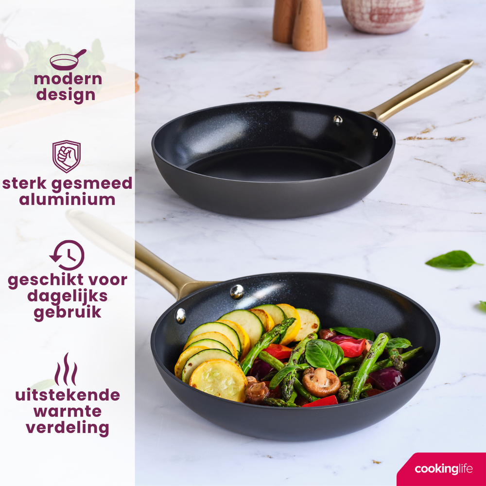 Cookinglife Stegepande sæt Style - ø 24+ 28 cm - Sort - PFAS fri
