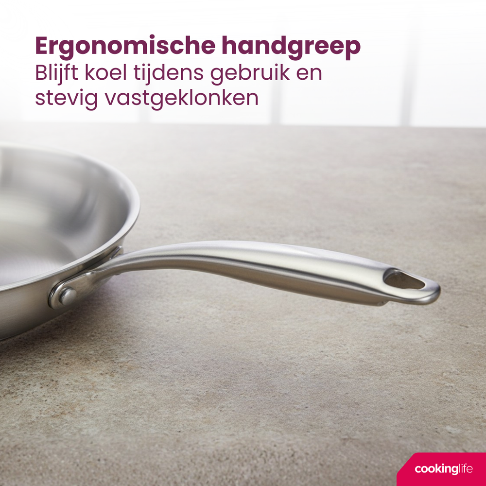 Cookinglife Stegepande Superior Triply RVS ø 24 cm - egnet til alle varmekilder - uden non-stick belægning