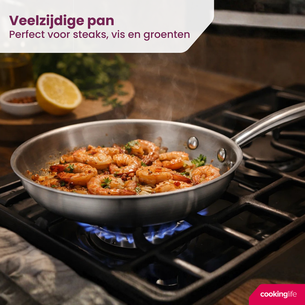 Cookinglife Stegepande Superior Triply RVS ø 24 cm - egnet til alle varmekilder - uden non-stick belægning